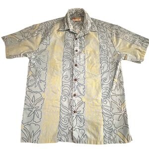 Vtg Hilo Hattie Mens Hawaiian Shirt Blue Floral Cotton Size‎ S Made Hawaii Aloha